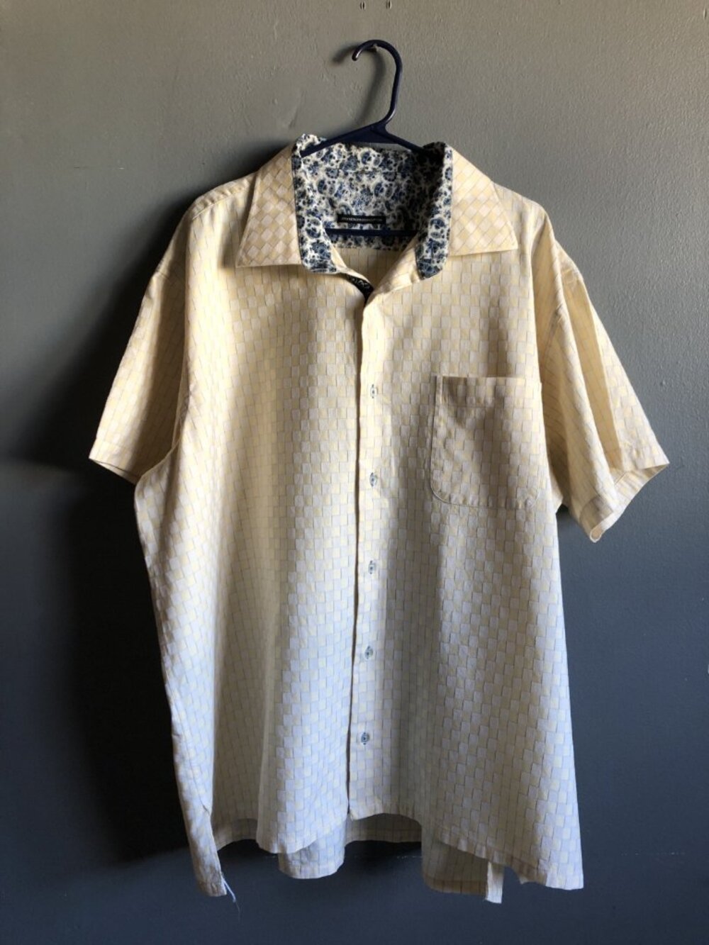 VISCONTI UOMO MEN'S SHIRT Checkered Cream & Blue Paisley Collar 3XL